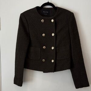 Massimo Dutti Chocolate Double-Breasted Blazer